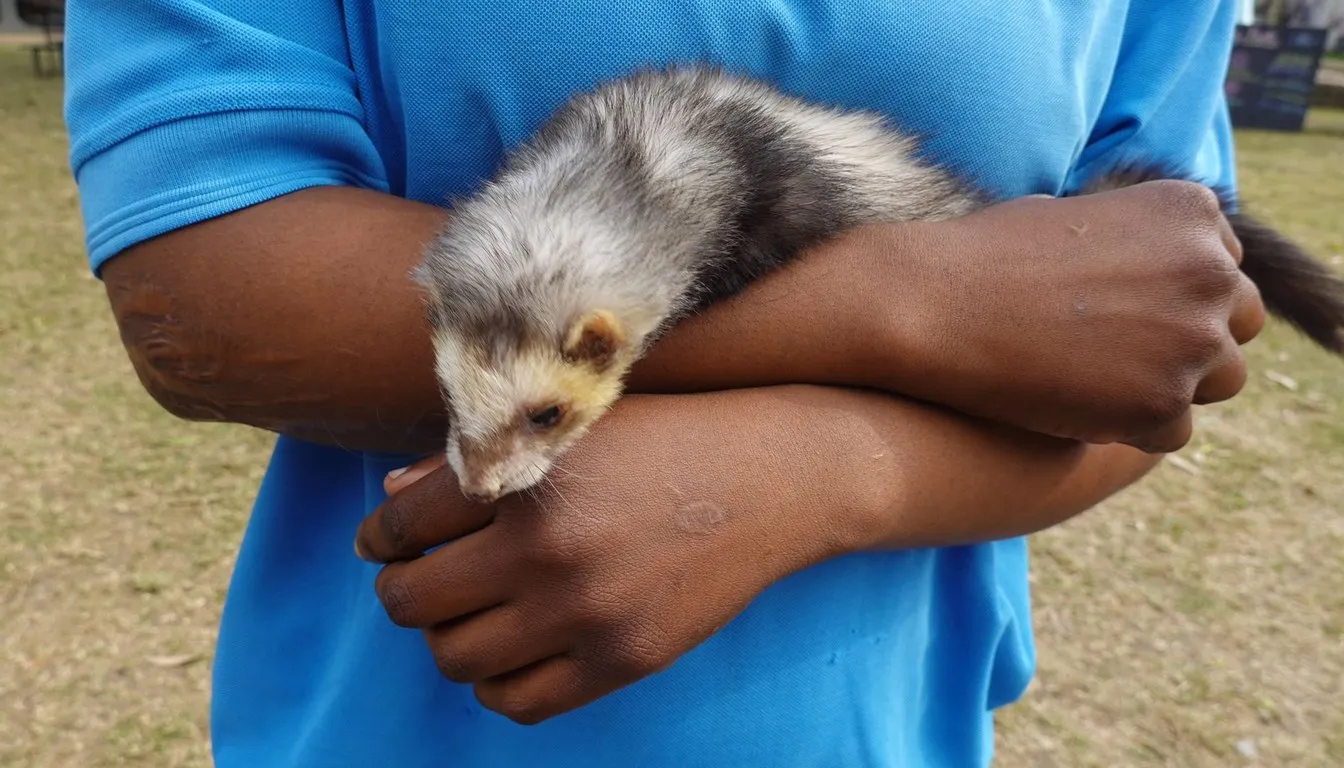 A ferret cradled in a person's arms