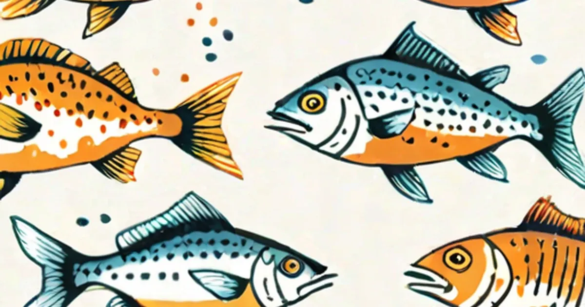 Illustration of colorful spotted fish in orange and blue