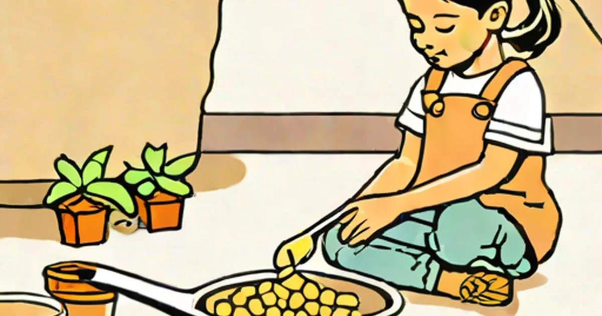 Young girl in overalls shucking corn at the kitchen counter