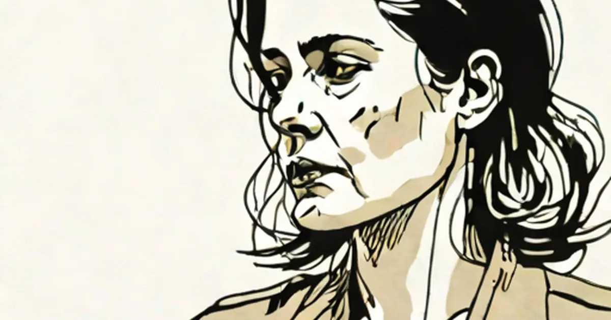 Illustration of a woman’s face in profile with long dark hair