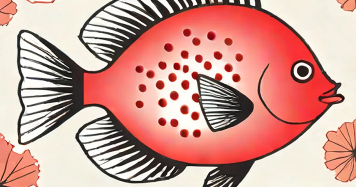 Red flowerhorn fish with large bulbous head and dark-striped fins
