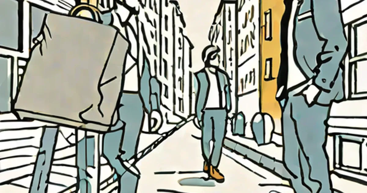 Men in casual attire walking and standing on an urban street