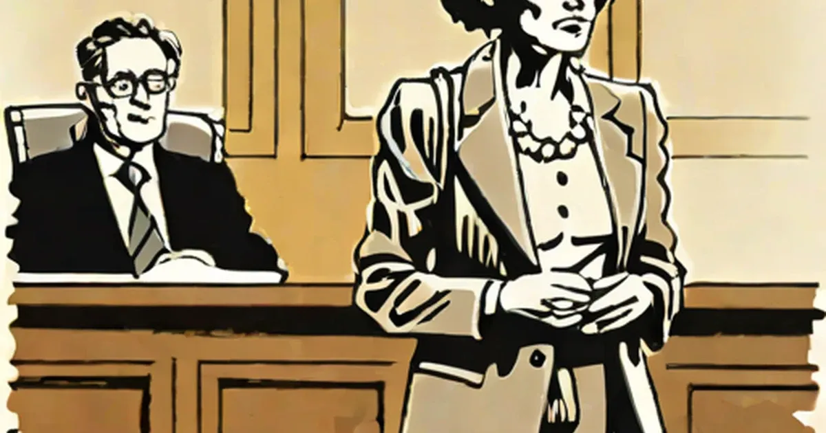 Woman giving testimony before official in formal government inquiry