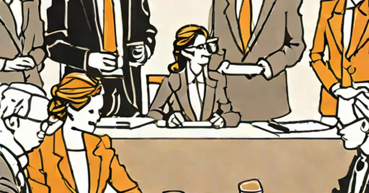 Formally dressed men and women at a dinner table