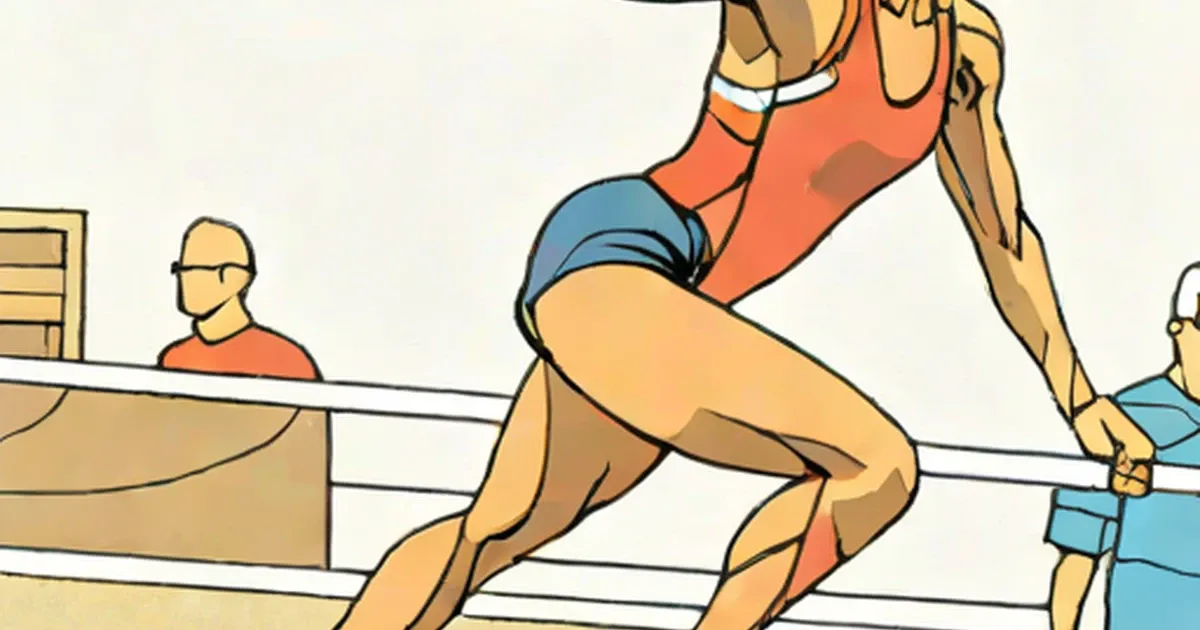 Illustrated gymnast performing on bars