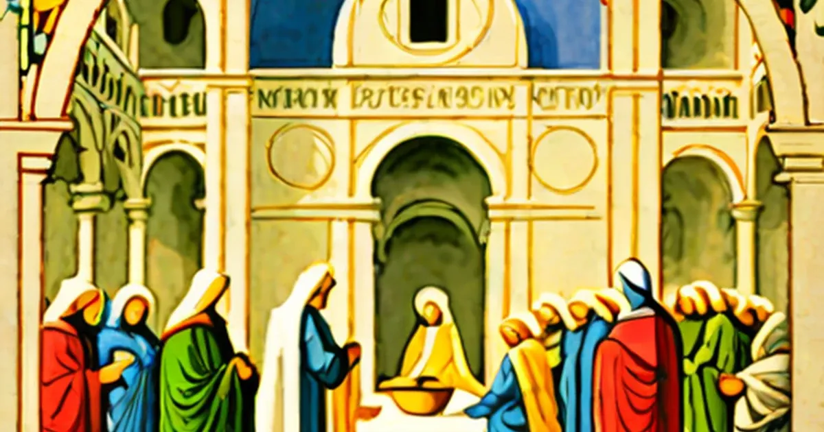 Religious figures with halos in a decorated Renaissance church interior