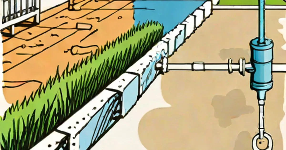 French drain system with perforated pipe, gravel, and water discharge line