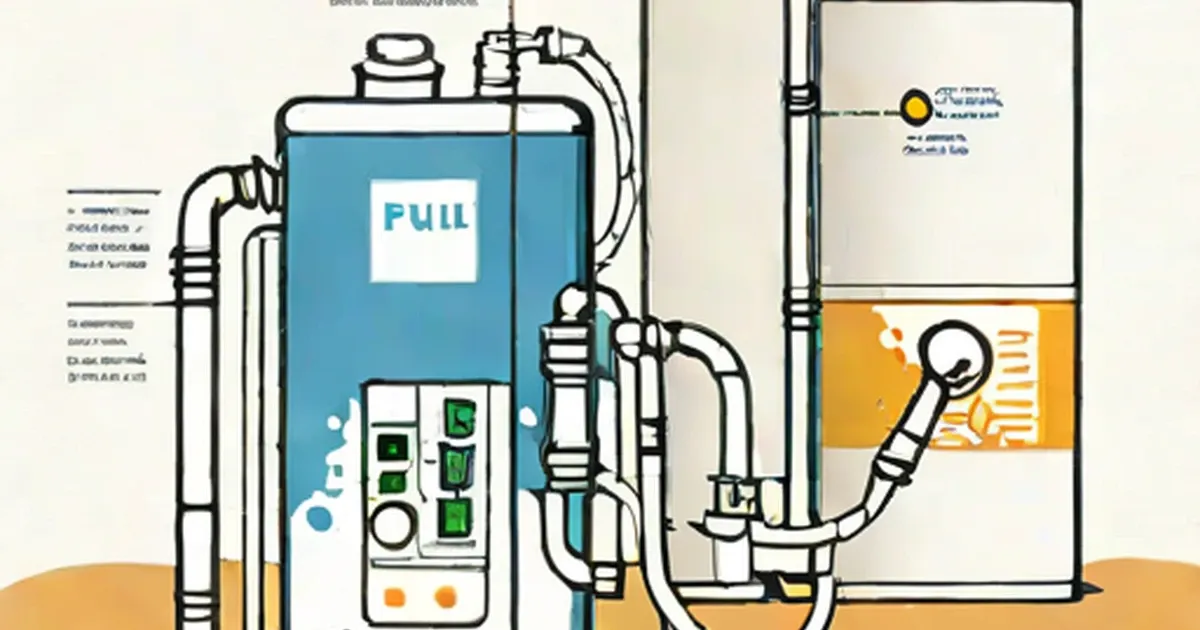 Blue fuel cell tank connected by pipes to control panel and energy output system