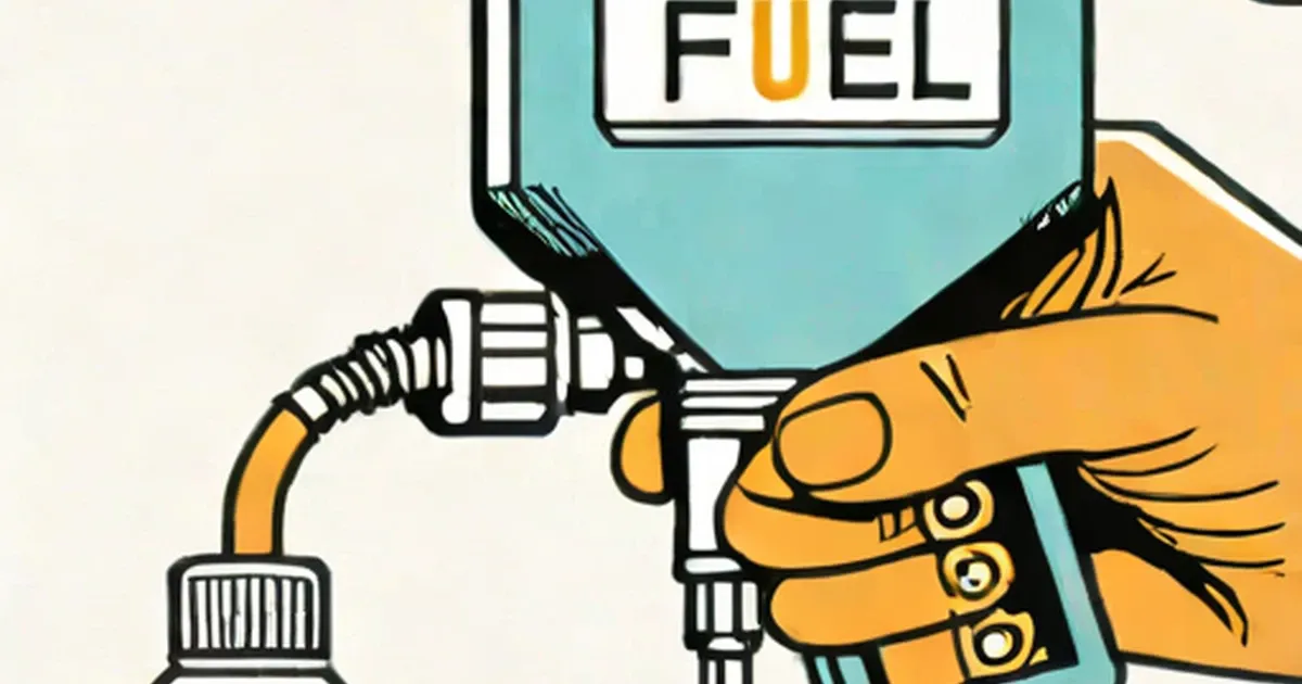 Hand pouring bottle of fuel additive into engine fuel injector