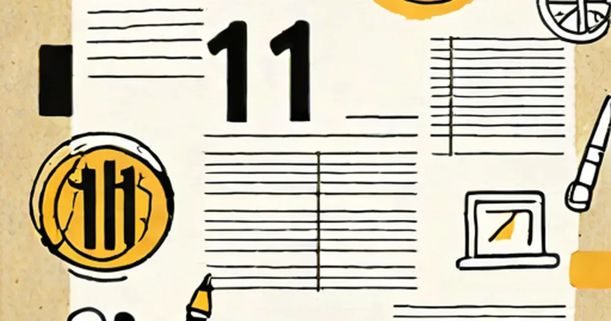 Number 11 illustrated with creative hobby icons including notebook and laptop