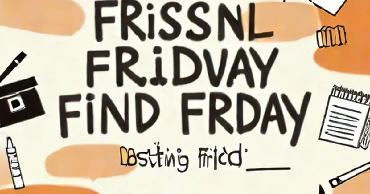 Humorous graphic with misspelled Friday text and office supply doodles