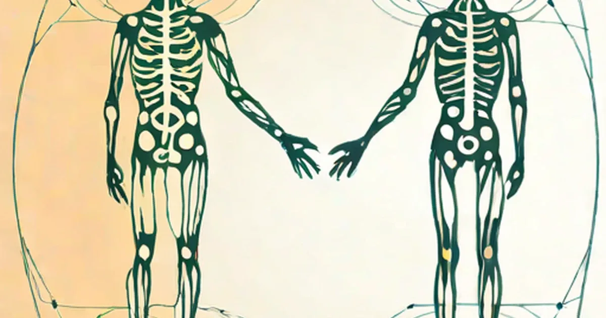 Two identical skeleton diagrams with hands toward each other