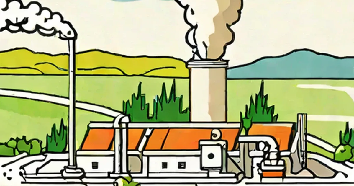 Geothermal power plant with steam emissions from underground pipes and equipment