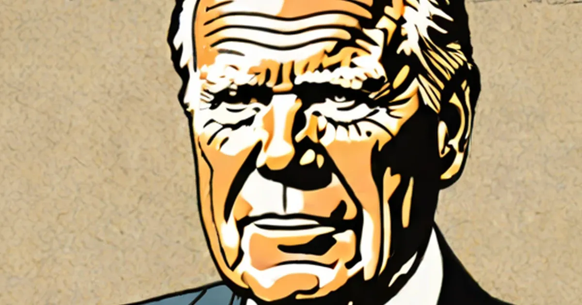 Stylized portrait of Gerald Ford in orange and black tones