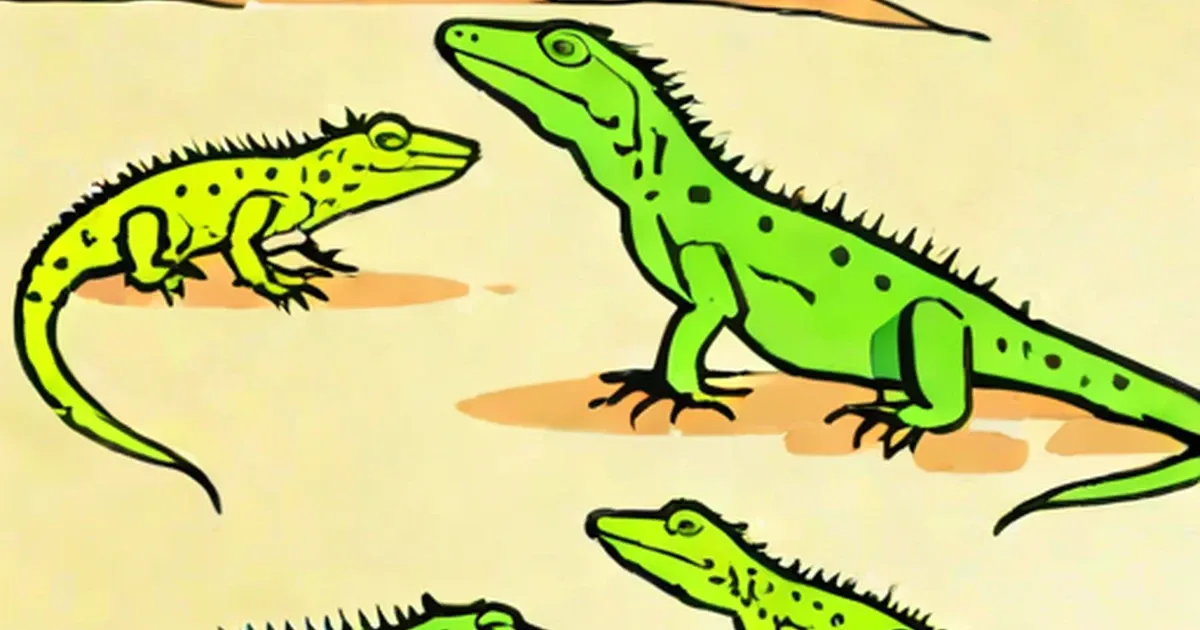 Three green lizards with spiky crests and spotted bodies in push-up poses
