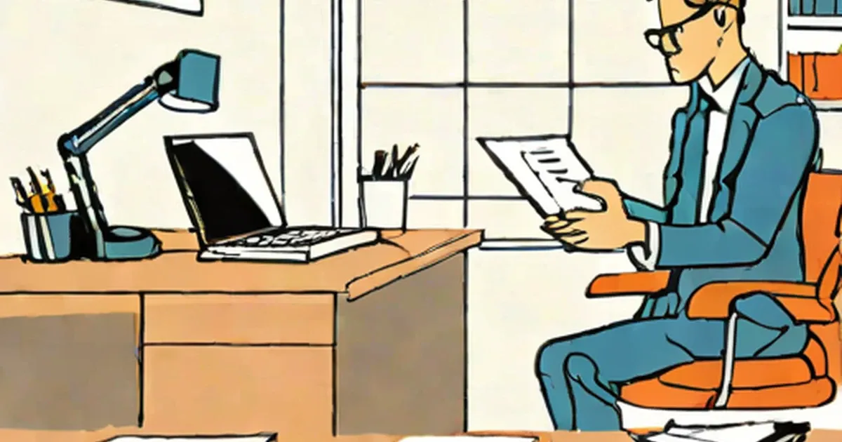 Manager presenting document to employee at office desk