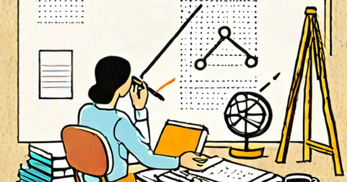 Student pointing to upward trending chart at a desk with laptop