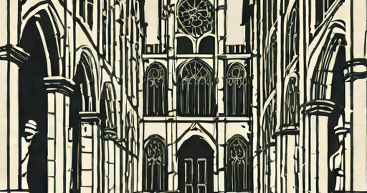 Gothic cathedral interior with soaring pointed arches and ornate rose window