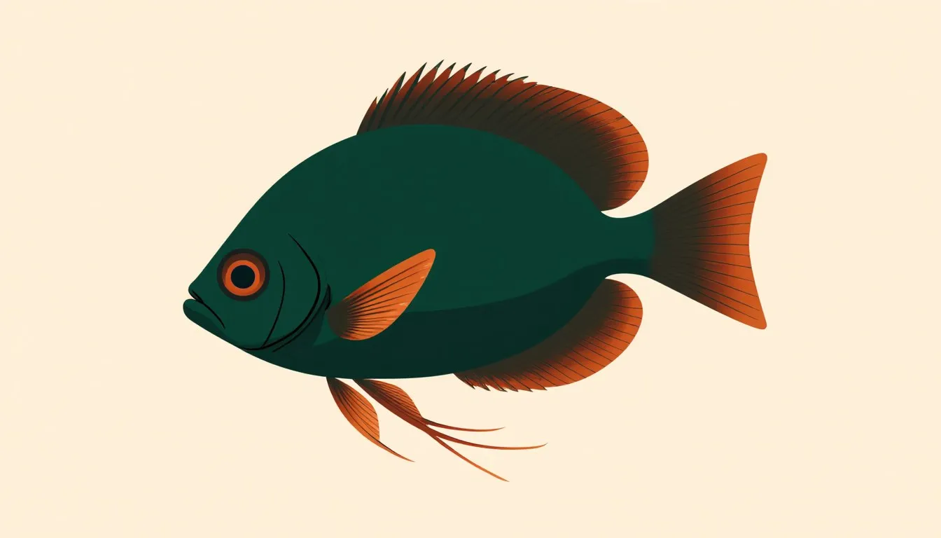 An oval-bodied gourami fish with long thread-like feeler fins and flared rounded fins in a territorial display