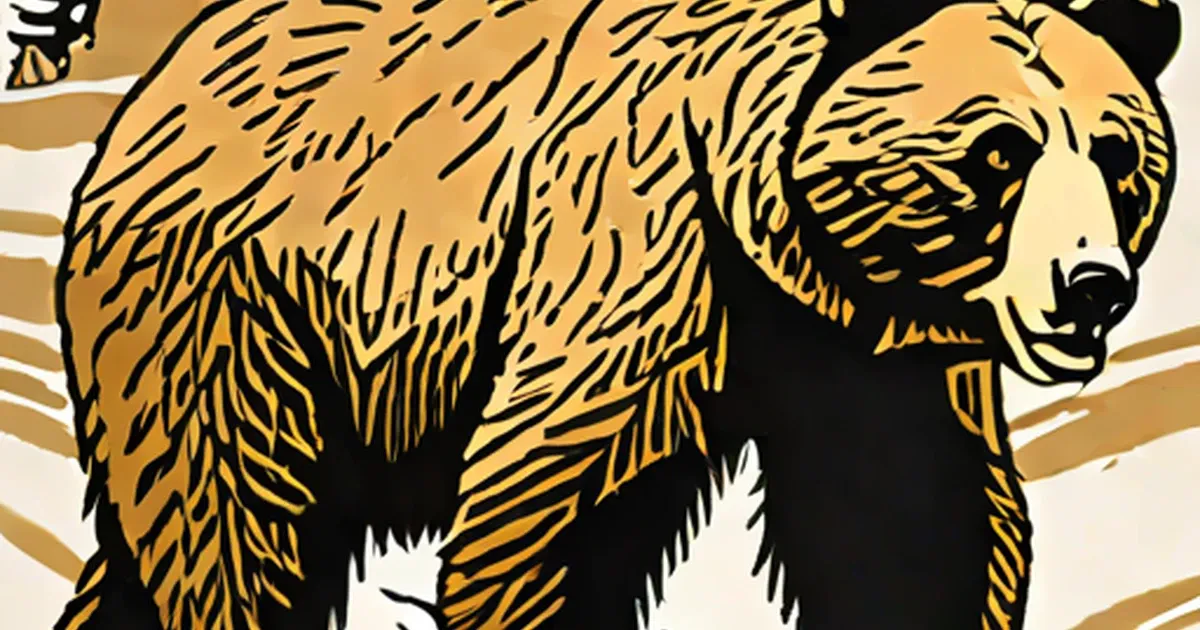 Stylized illustration of a grizzly bear in brown and black