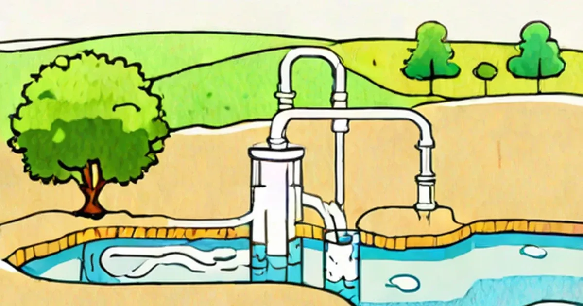 Cross-section illustration of a well system extracting water from underground aquifer layers