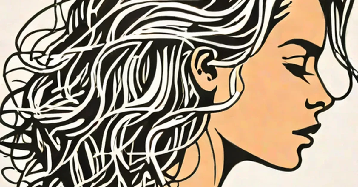 Long hair with black and white striped pattern in line art
