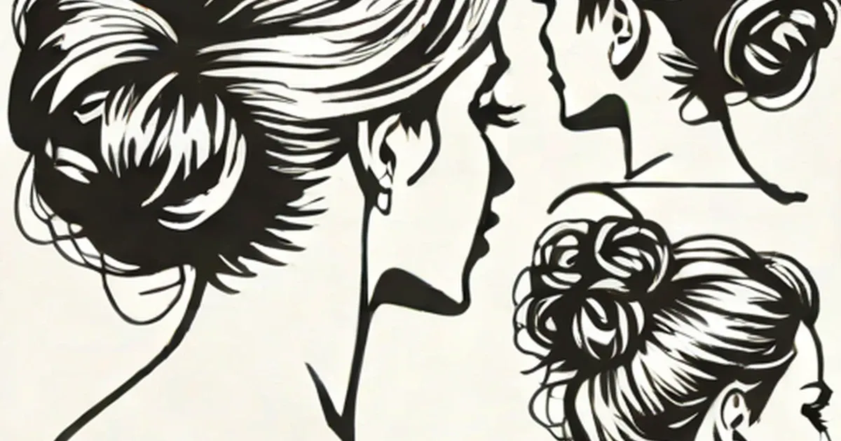 Three female profiles with different updo hairstyles featuring curls and twists