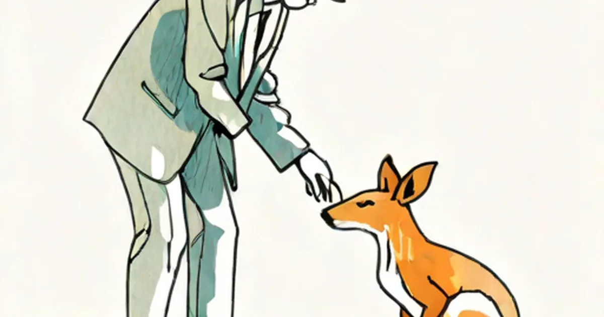 Orange kangaroo stands beside a reclining person in an illustration