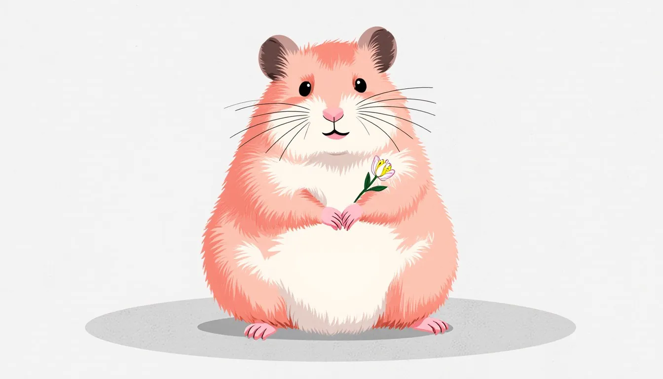 A round pet hamster with a small flower behind its ear, illustrating names for girl hamsters