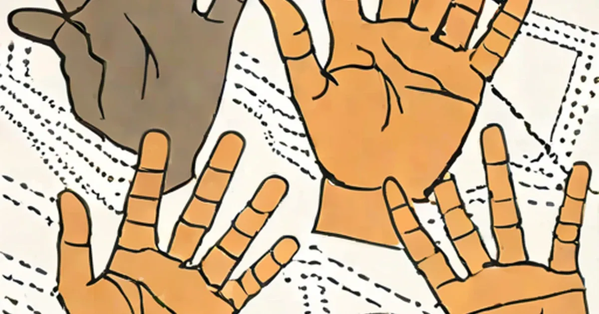 Multiple hands in different skin tones demonstrating various hand gestures and positions