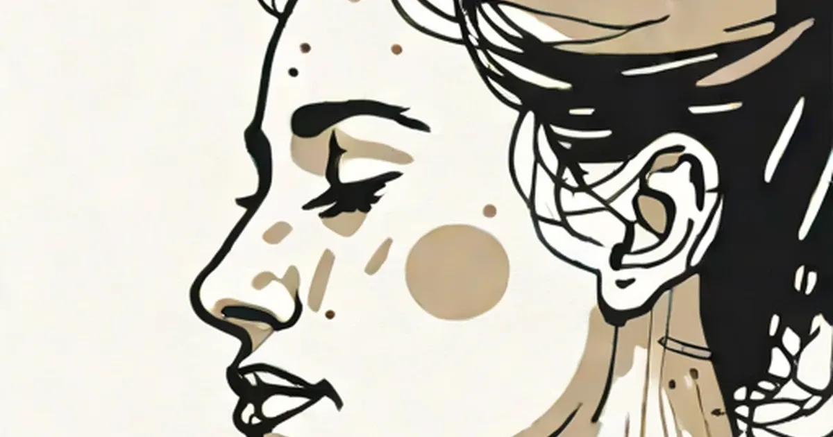 Person with closed eyes and tense expression, illustrated in line-art style