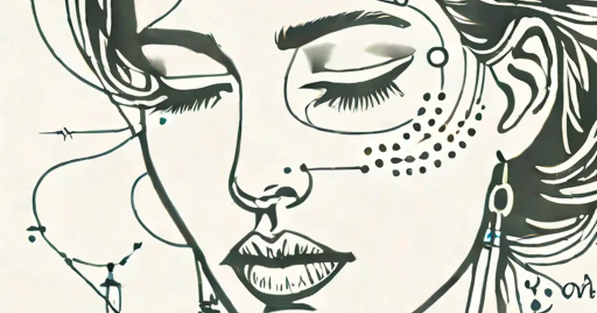 Minimalist line drawings showing facial piercing placements marked with dots and lines