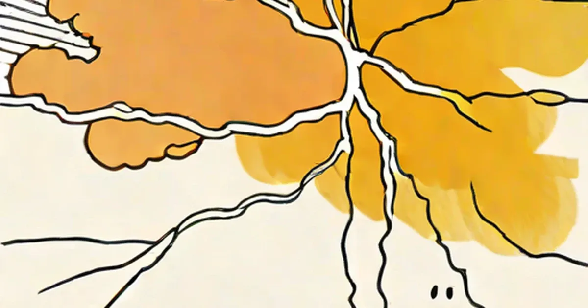 Lightning bolts branching from yellow and orange storm clouds