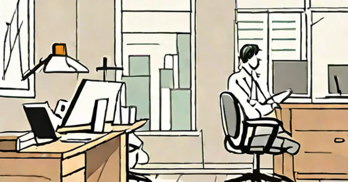 Two office workers at separate desks with computers