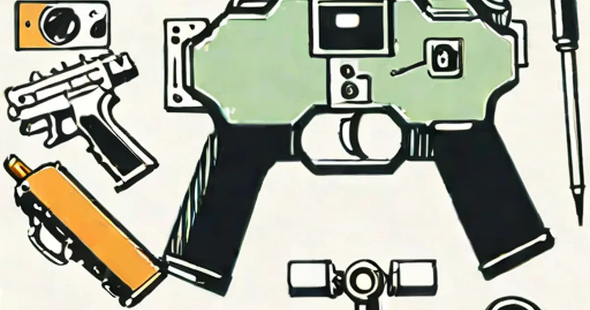 Illustration of surveillance equipment including camera, handgun, and listening device