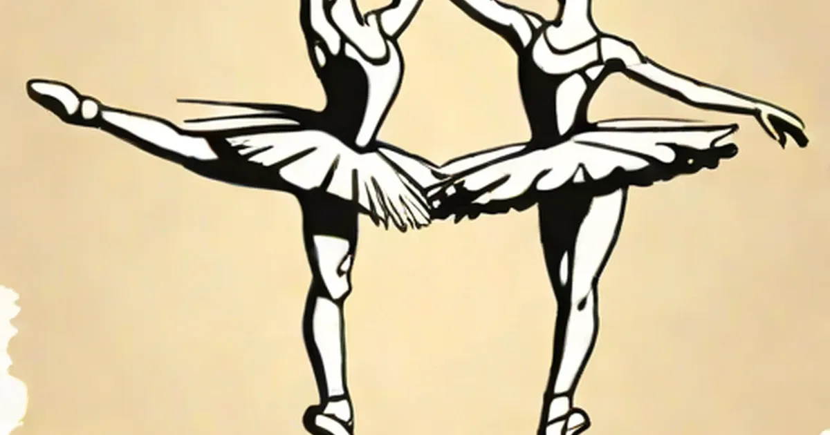 Two ballet dancers in tutus performing a synchronized leap