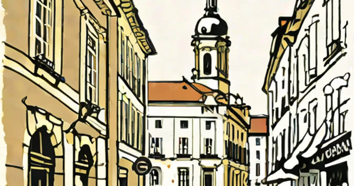 Illustrated Bordeaux street featuring classical buildings and a golden-domed church