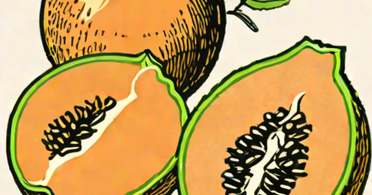 Cross-sections of cantaloupes reveal orange flesh and seeds beside whole fruit