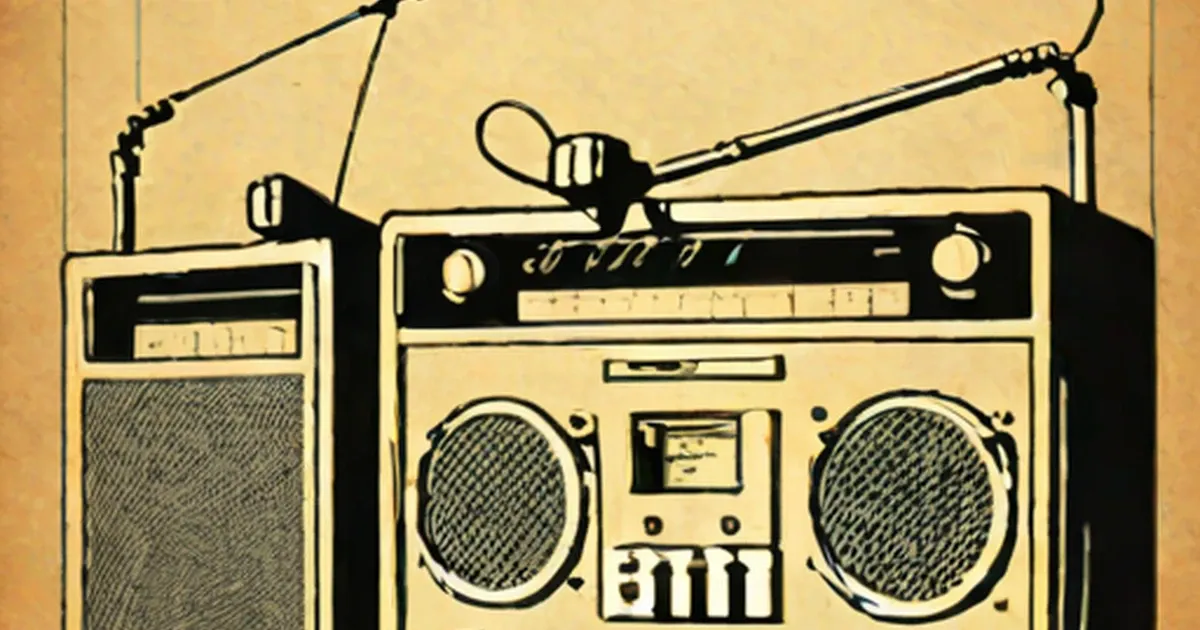 Portable radio and boom box with antennas drawn in black line art style