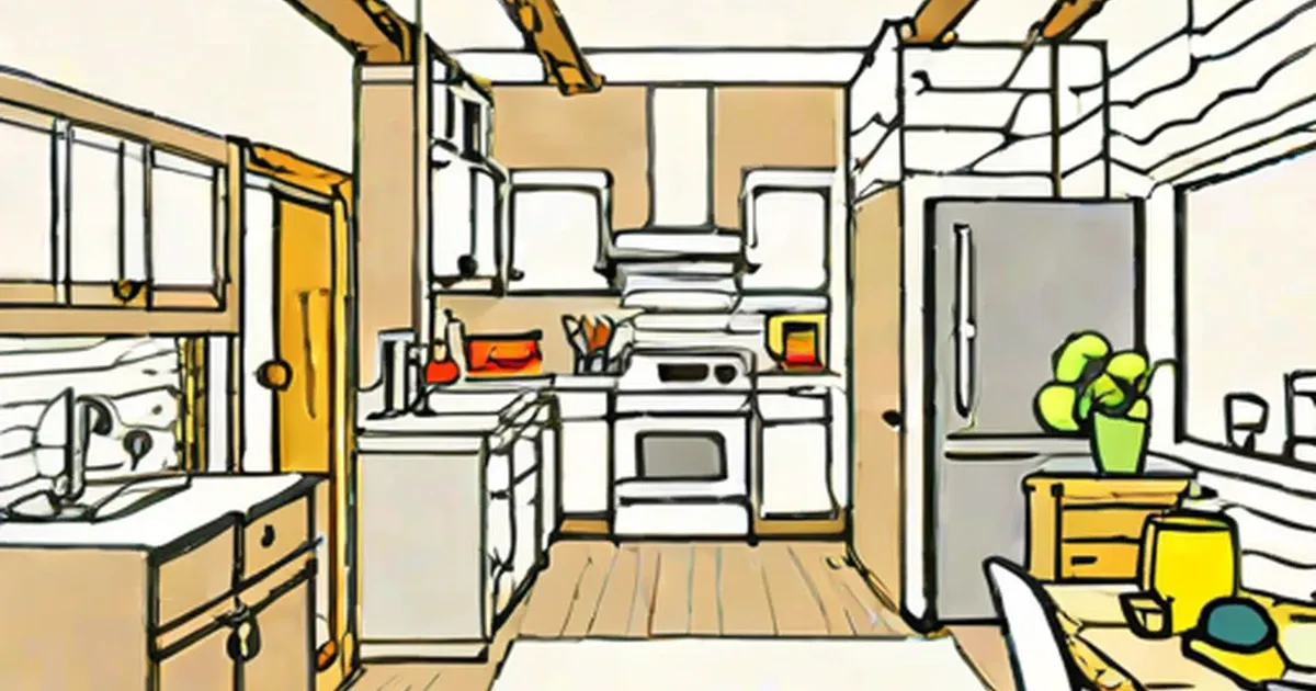 Kitchen with modern appliances, white countertops, and yellow accents