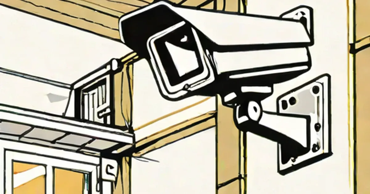 Black and white security camera mounted on the exterior corner of a house
