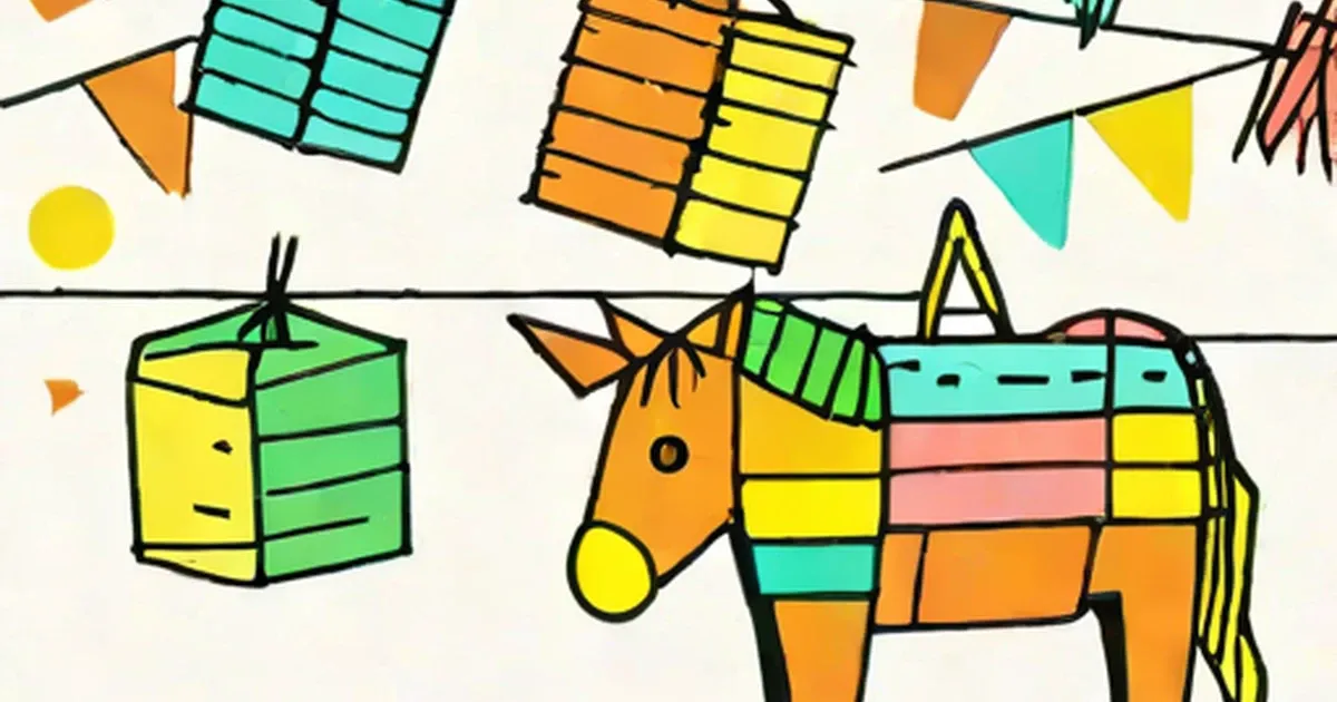 Striped donkey piñata illustration with party decorations
