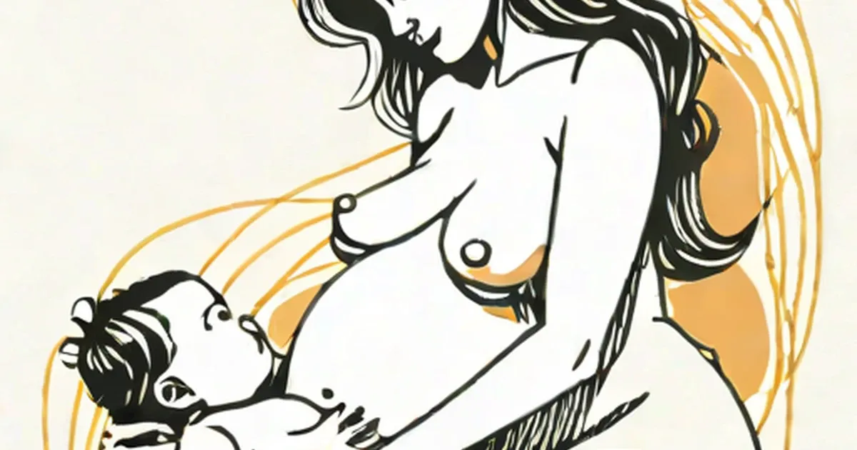 Line drawing of a woman breastfeeding an infant