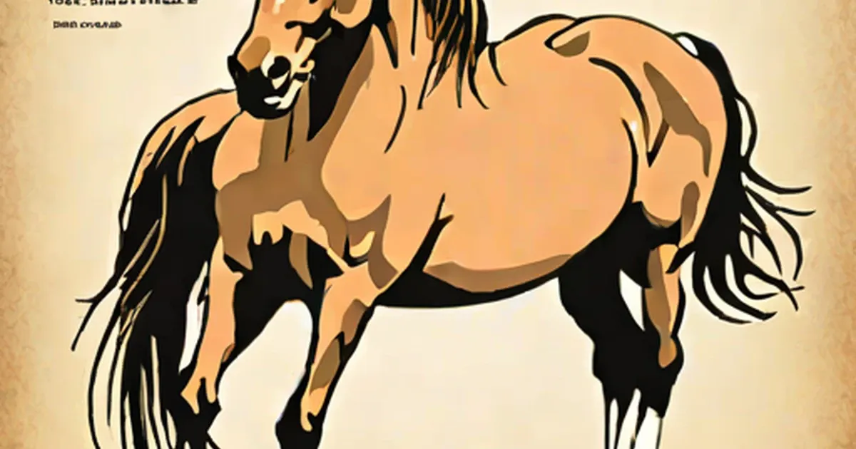 Illustrated tan horse with black mane and tail shown in profile