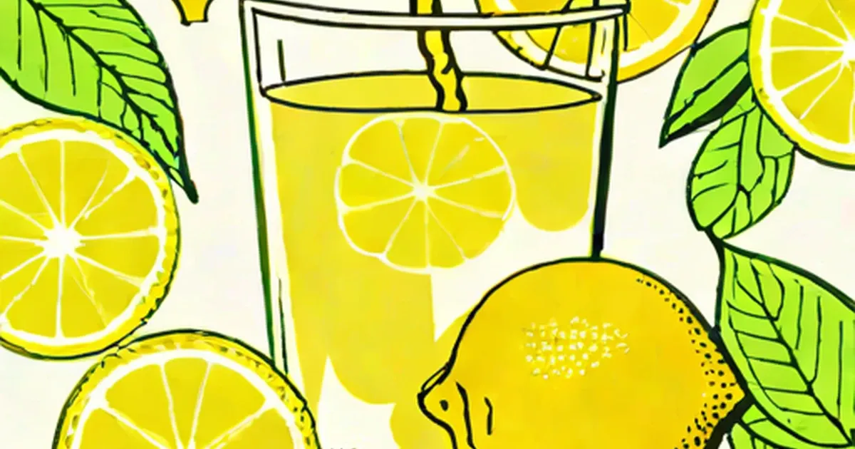 Glass of lemon water with lemon slices and green leaves
