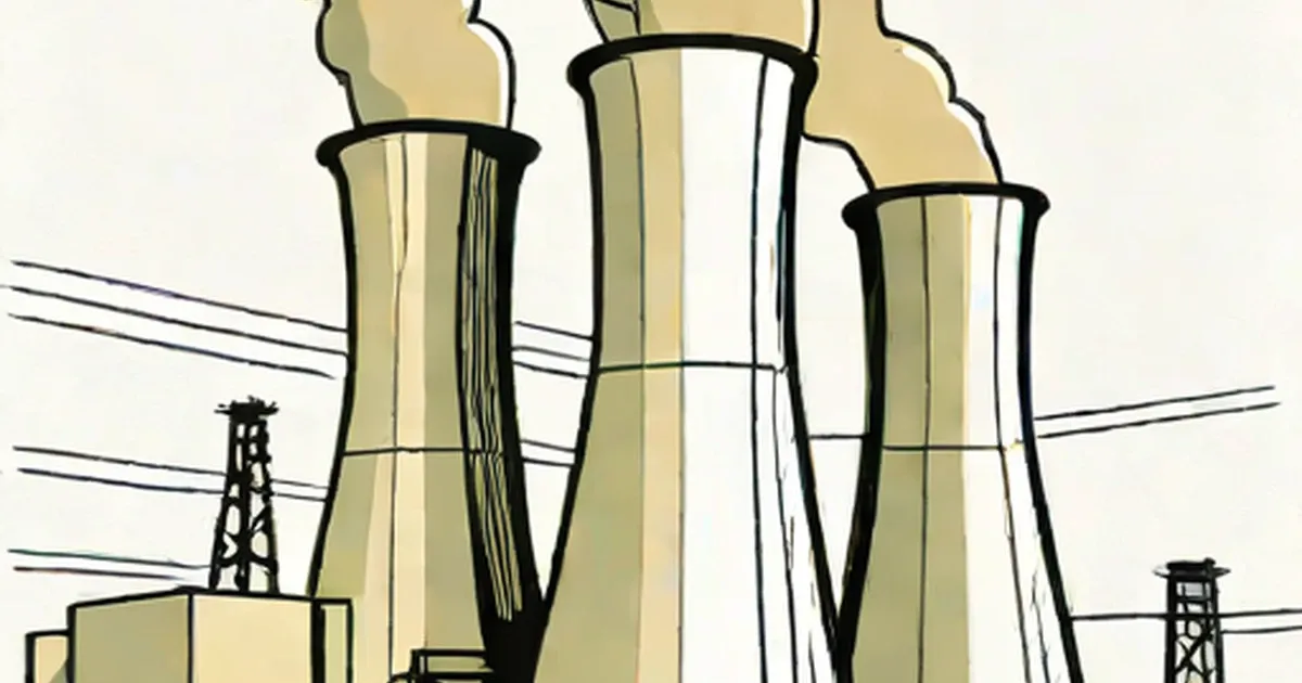 Three nuclear cooling towers with steam rising from their tops