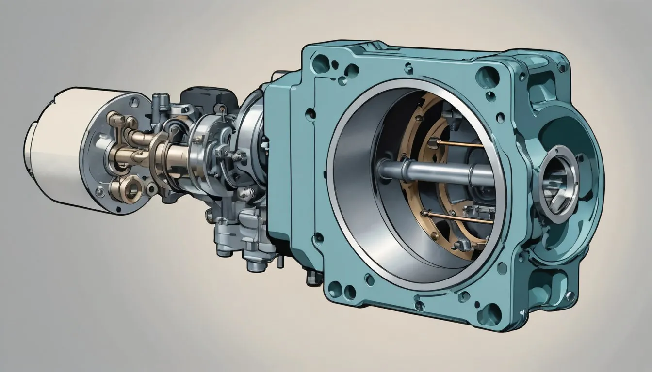 A throttle body with its throttle position sensor bolted on, showing carbon grime around the shaft