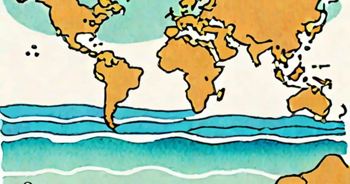 Stylized world map with gold continents and turquoise oceans