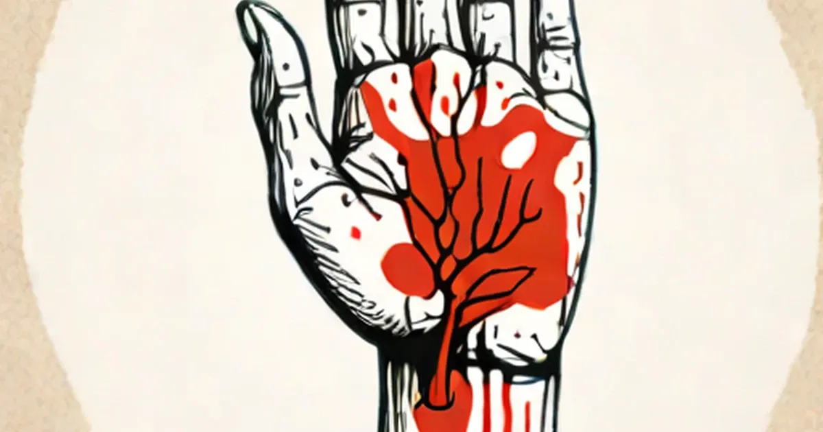 Hand illustration with red blood vessels and arteries