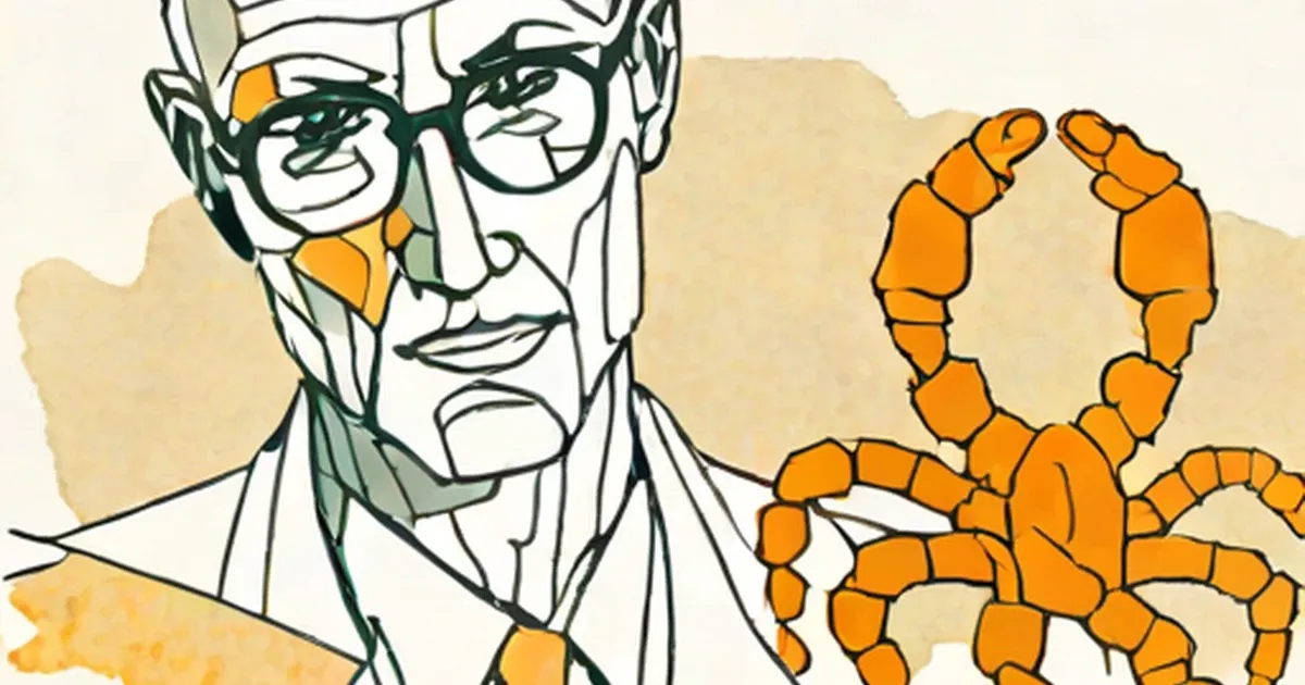 Illustration of a person with glasses and an orange crab